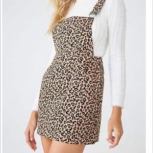 Forever 21 Leopard Print Denim Overall Dress
